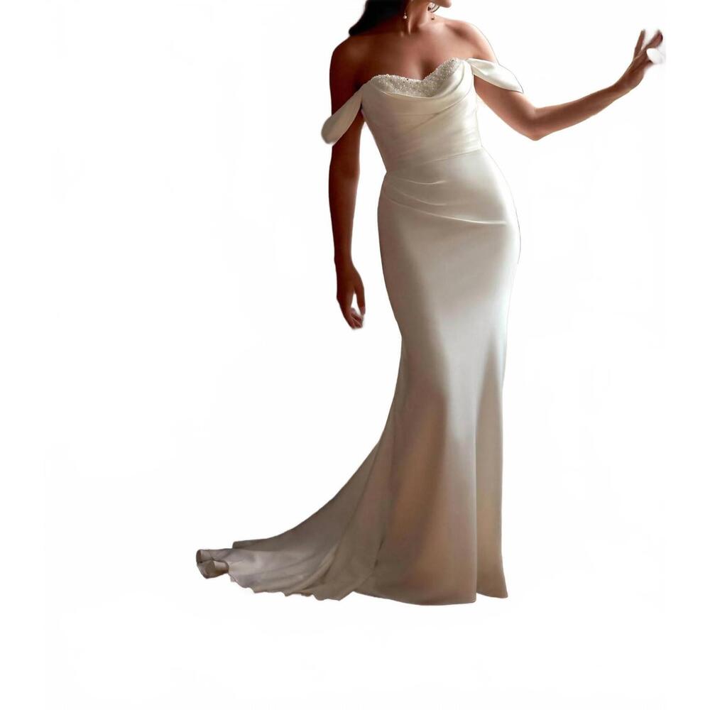 NEW SINCERITY charmeuse fit and flare wedding gown in ivory